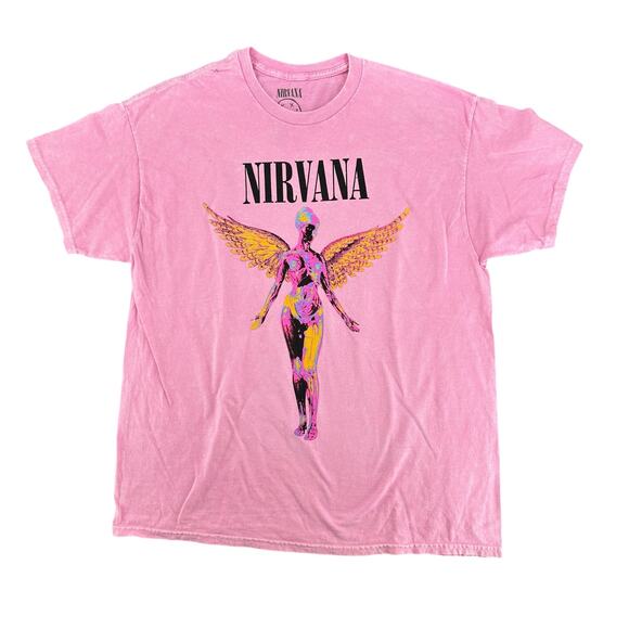 Pink Nirvana Band T-Shirt Unisex In Utero 1993 Tour Cities Reprint Grunge XL - Picture 1 of 5
